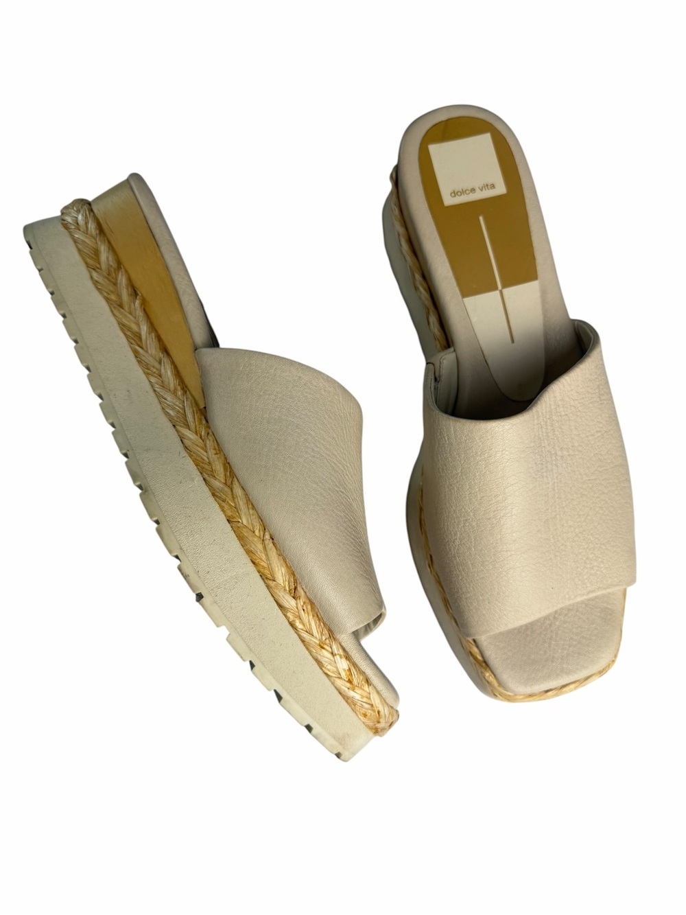 Dolce Vita Cream Leather Platform Slide Sandals size 10